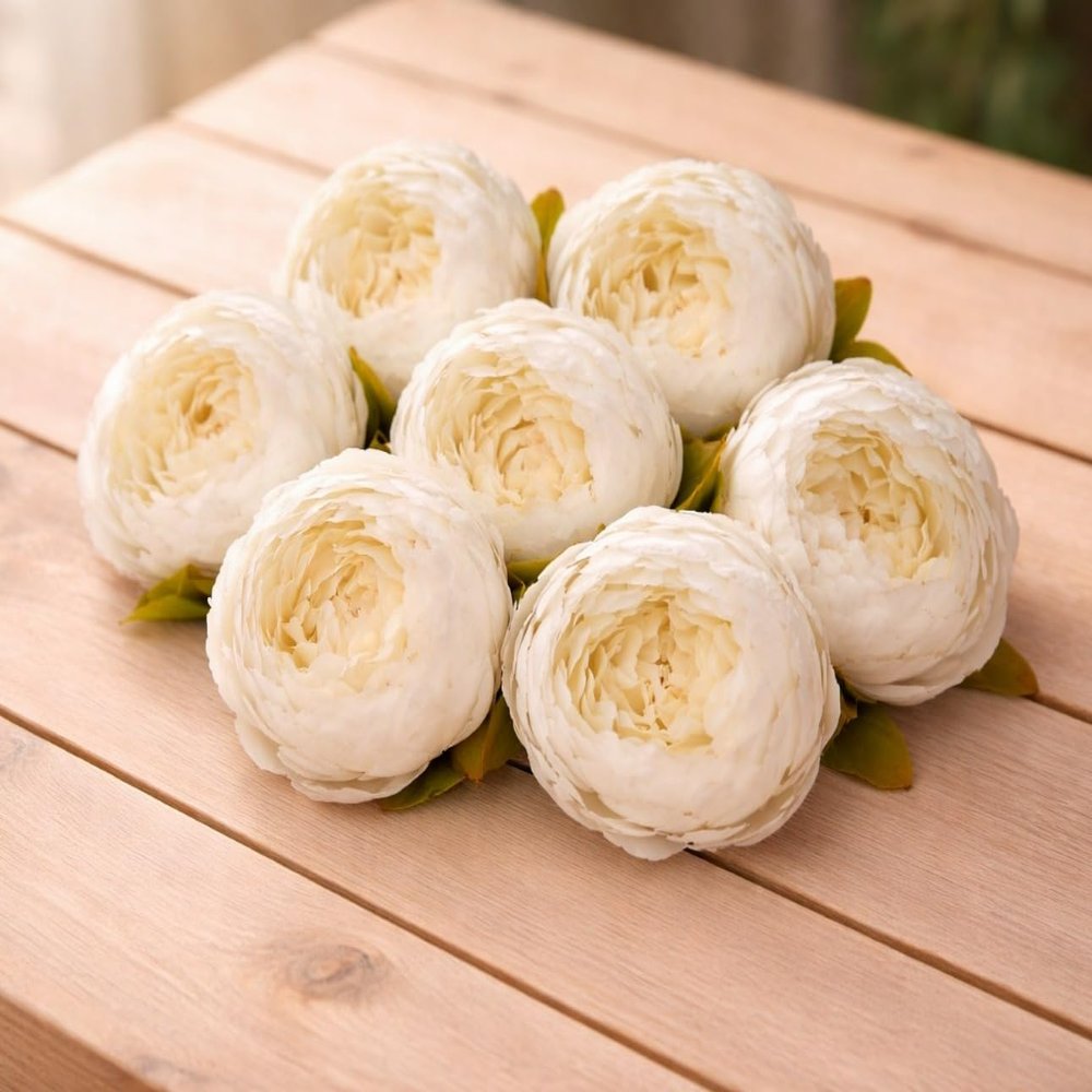 SATYAM KRAFT 6 Pcs Artificial Fabric Rose Flower Heads | Handmade Peony Style Flowers for DIY Crafting, Gift Packing, Bouquet Making, Wedding, Home & Event Decoration (White, 8 cm)