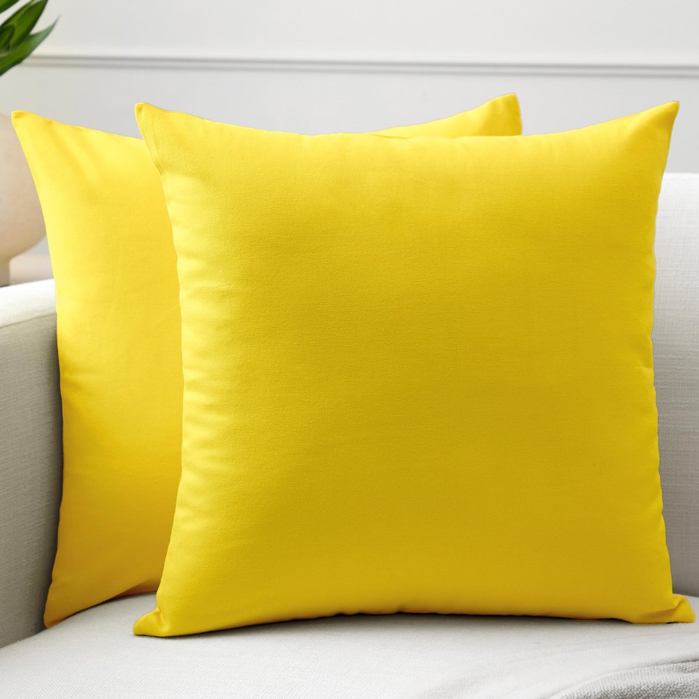 Encasa XO Throw Pillow Covers 16x16 in Set of 2 Sunbeam Yellow | No Inserts | Cotton Pillow Covers for Living Room, Bed, Sofa, Couch | Decorative Cushion Covers with Improved Zipper