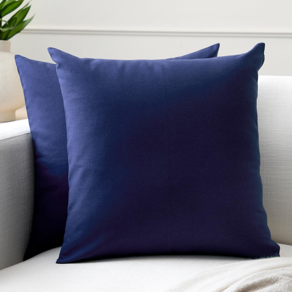 Encasa XO Throw Pillow Covers 16x16 in Set of 2 Scotch Blue | No Inserts | Cotton Pillow Covers for Living Room, Bed, Sofa, Couch | Decorative Cushion Covers with Improved Zipper
