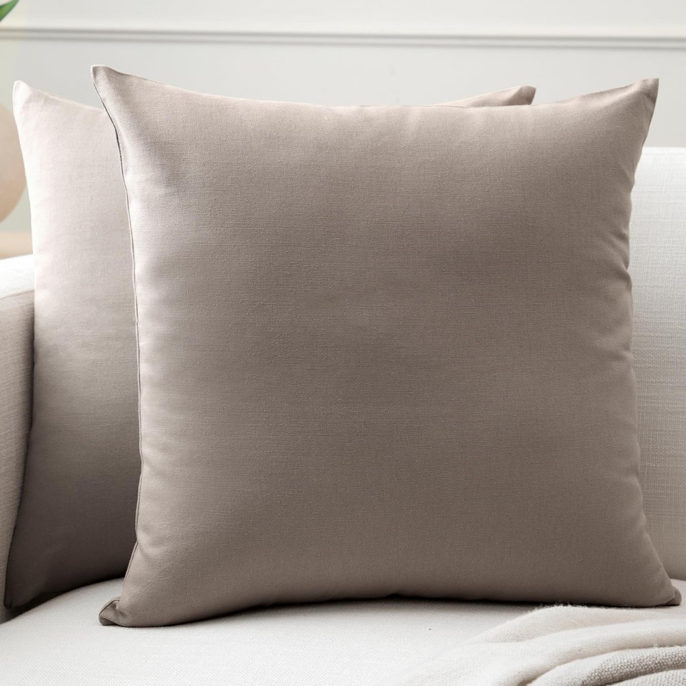 Encasa XO Throw Pillow Covers 16x16 in Set of 2 Beige | No Inserts | Cotton Pillow Covers for Living Room, Bed, Sofa, Couch | Decorative Cushion Covers with Improved Zipper
