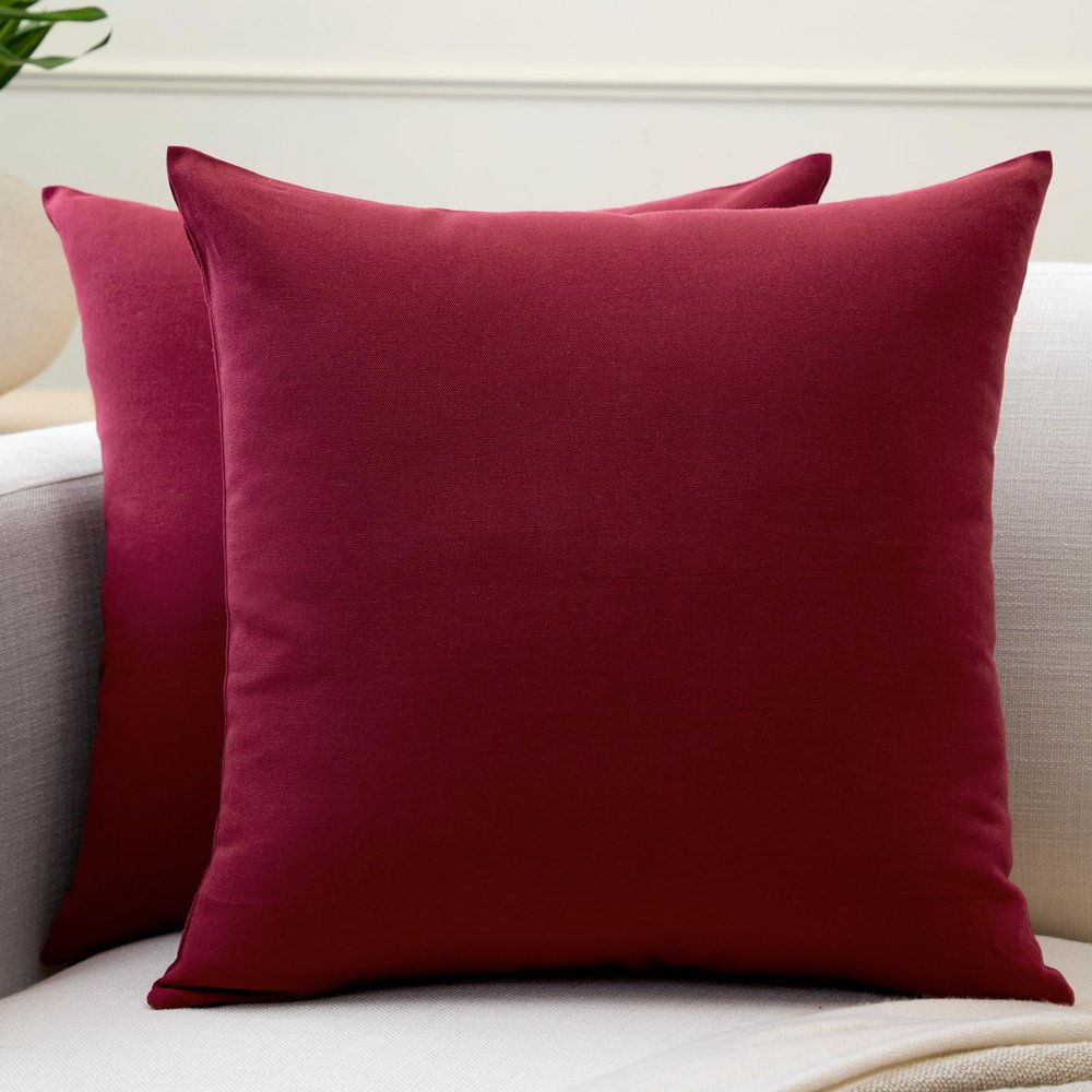 Encasa XO Throw Pillow Covers 16x16 in Set of 2 Rich Maroon | No Inserts | Cotton Pillow Covers for Living Room, Bed, Sofa, Couch | Decorative Cushion Covers with Improved Zipper