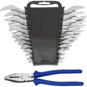 Multi Hand Tool Kit 9 Pc. -9 pcs Set of Double Open End (D.O.E) spanners with Hanging Tray, Combination Plier 8" Hand Tool Kit (9 Tools)