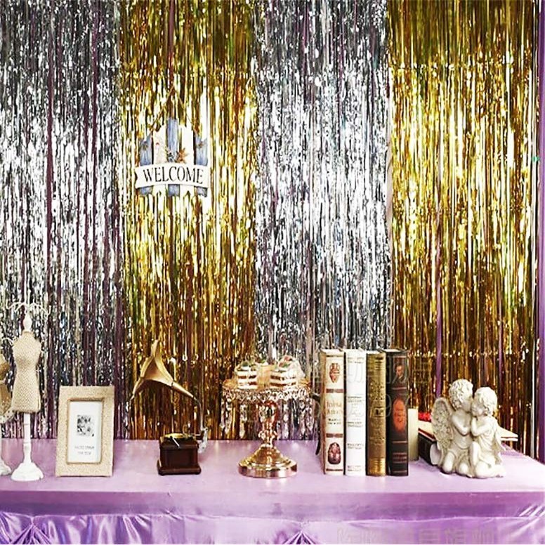 Edge Decor Foil Curtain for Birthday Decoration, Anniversaries, Graduation, Retirement, Baby Shower Decoration - (2 Gold and 2 Silver, 6 feet) Set of 4