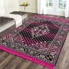 Zesture Bring Home Premium Chenille Jacquard Weaved Carpet, Area Rug, Dhurries, 5 x 6 ft, Pink -Black view 1