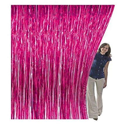 Satya Vipal Metallic Pink Foil Curtain Fringe Plastic Party Decoration Door Curtains Set of 3 (3 x 6 ft)