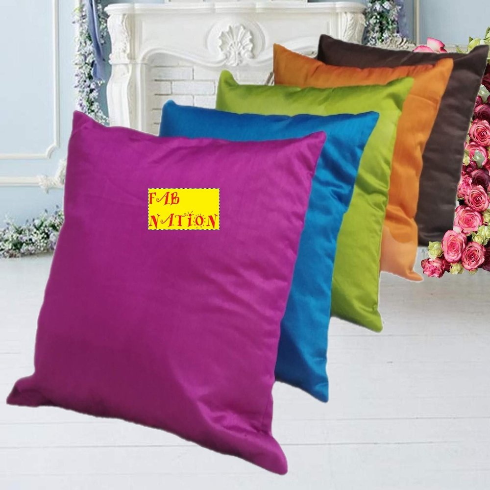 Fab Nation Dupion Silk Fabric Plain Cushion Covers for Home Decor - 16X16 Inch | Throw Pillow Cover for Living Room, Couch, Sofa | Zipper Back and Interlocked
