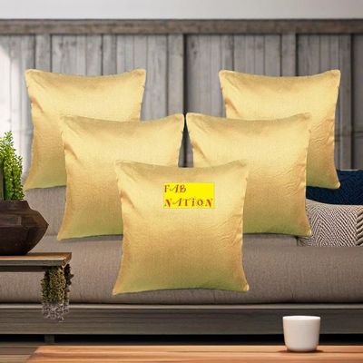 Fab Nation Pack of 5, Cream, Beige Cushion Covers | 41x41 cms, Dupioni Silk, Interlocked, Zipper Back