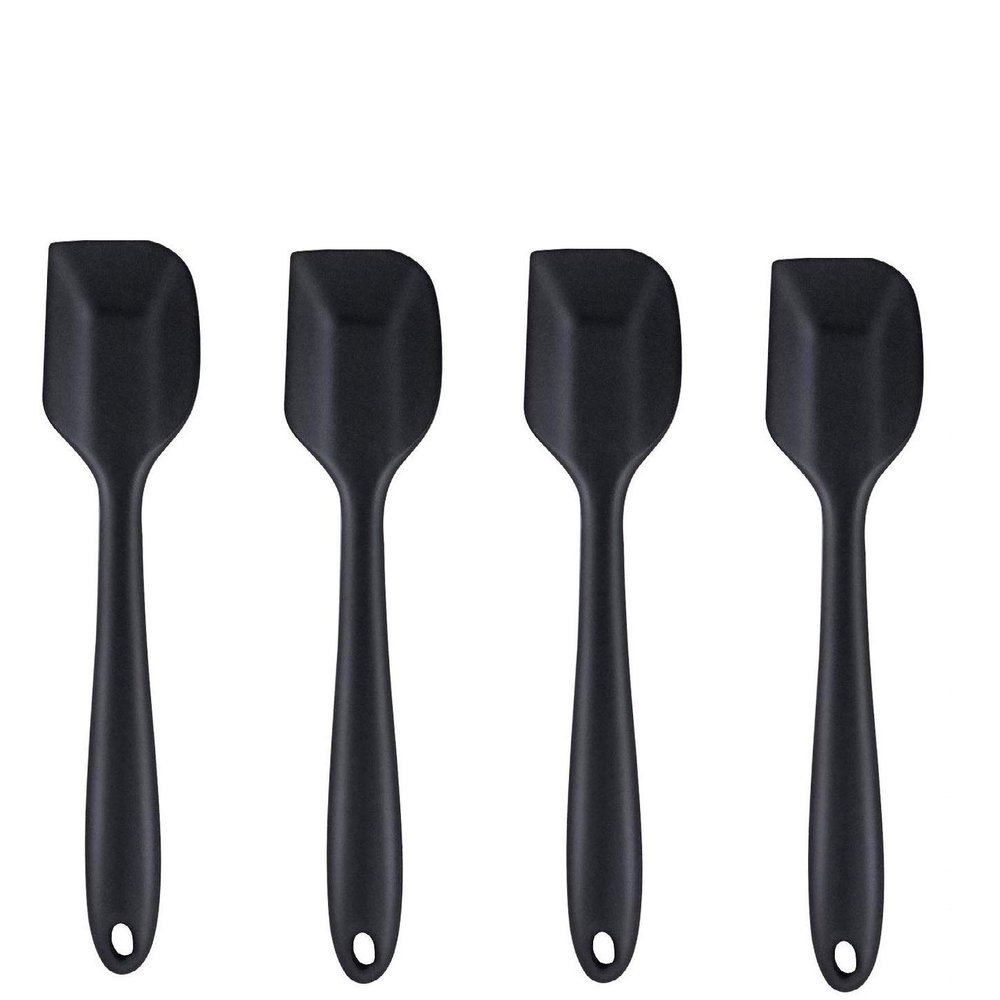 P-Plus International Silicone Spatula 446F Heat Resistan Spatulas with Steel Core Kitchen Utensils Non-Stick for Cooking, Baking and Mixing (D Set of 4(20.6 Cm), Black)