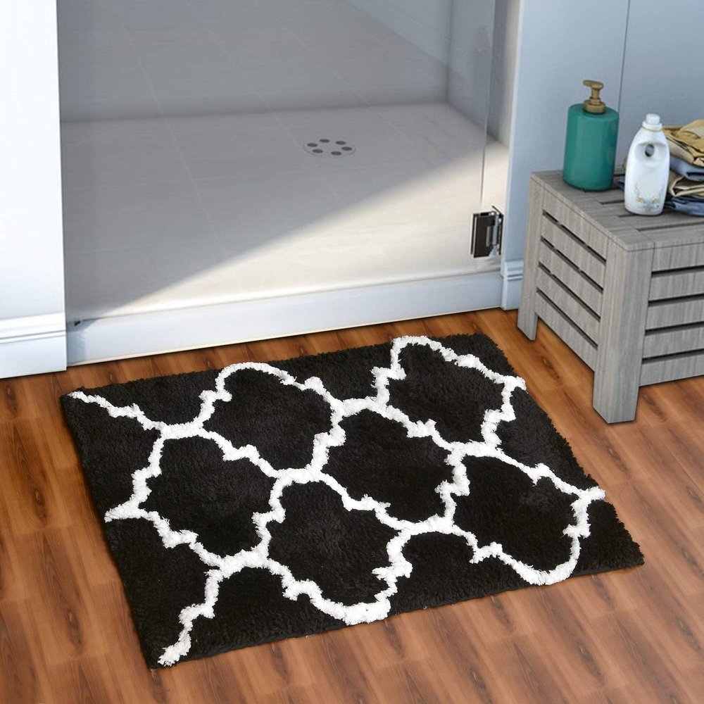 AEROHAVEN Glorious Super Soft Microfiber Abstract Moroccan Designer Anti Slip Bathmat (Black, 50 cm x 80 cm)