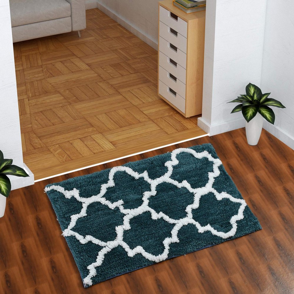 AEROHAVEN Glorious Super Soft Microfiber Abstract Moroccan Designer Anti Slip Bathmat (Teal, 50 cm x 80 cm)