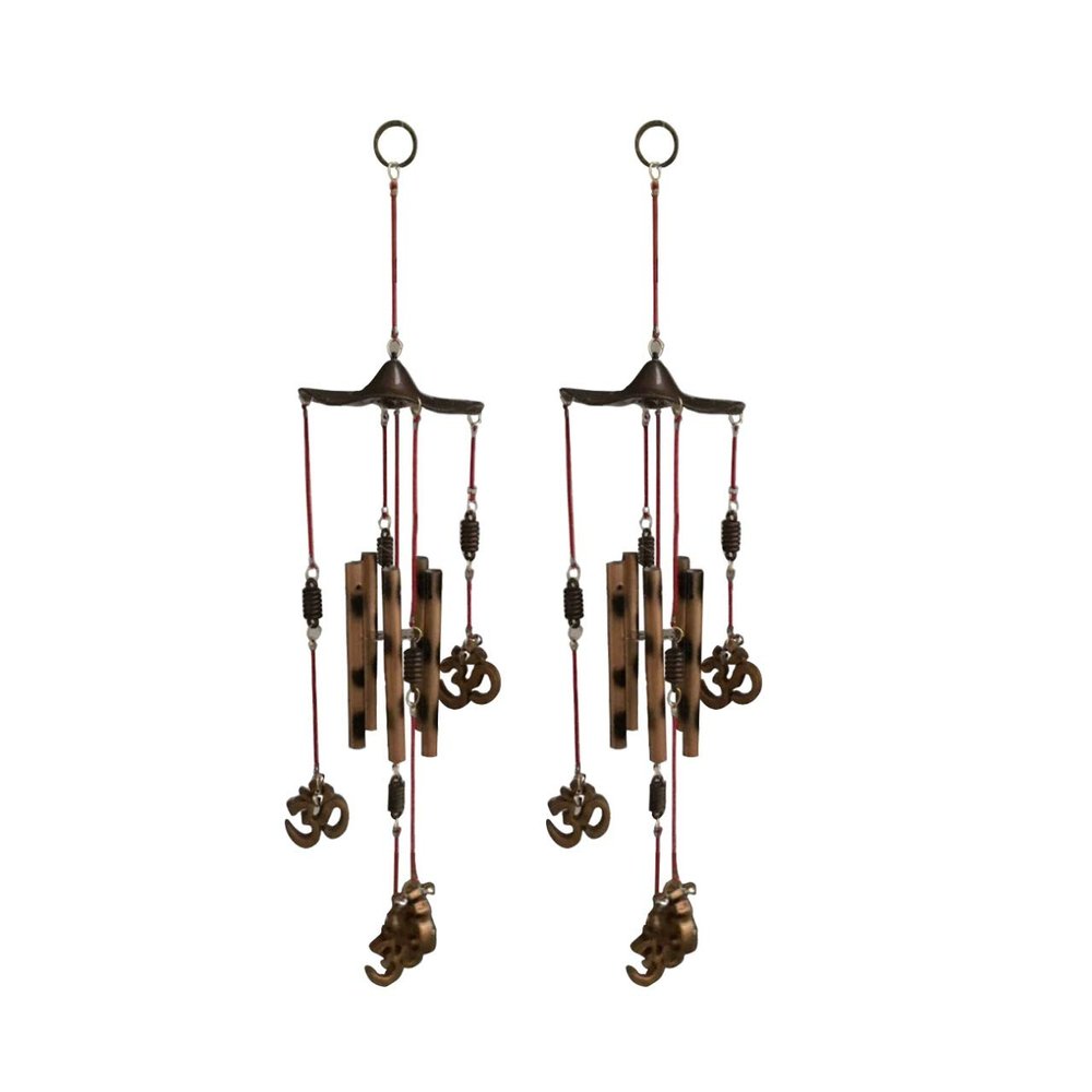 Ryme Vastu/Feng Shui Om Wind Chimes Bamboo for Home Good Luck (Pack of 2)