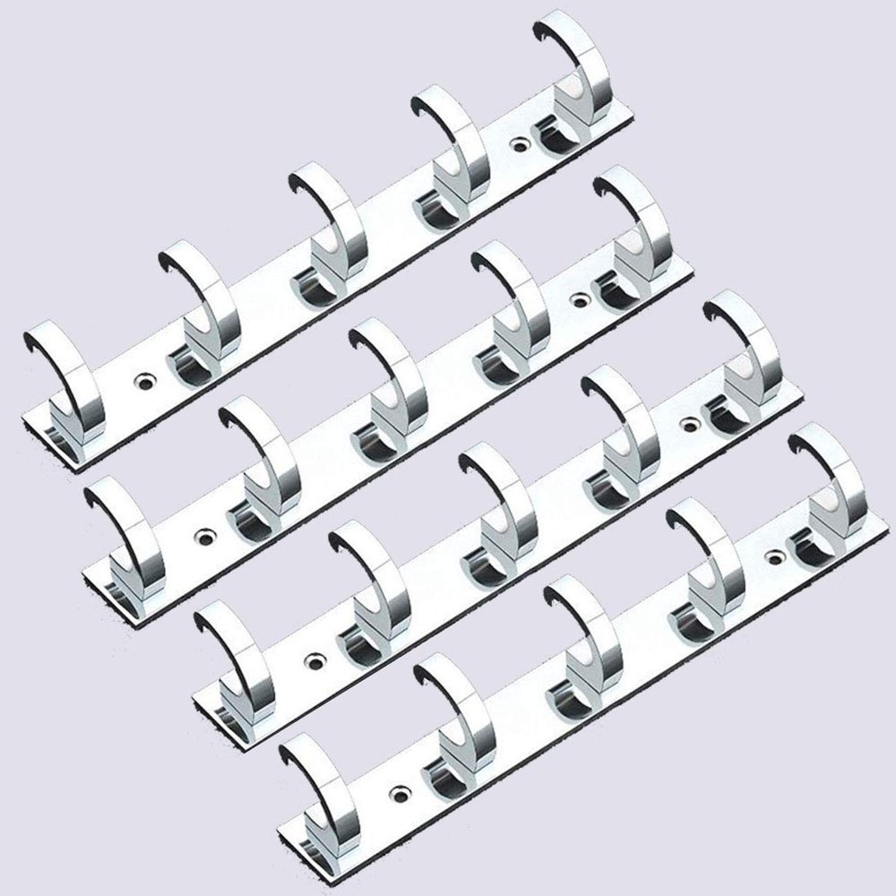 iSTAR Stainless Steel 5 Pin Bathroom Cloth Hooks Hanger Door Wall Bedroom Bathroom Robe Hooks Rail for Hanging Keys, Clothes, Towel Steel Hook (Pack of 4, Silver)