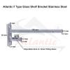 Atlantic F Type Glass Shelf Bracket 8 inch (Stainless Steel, Silver Matt Finish, Adjustable 6/8/10/12 mm, Pack of 4 Piece) view 3