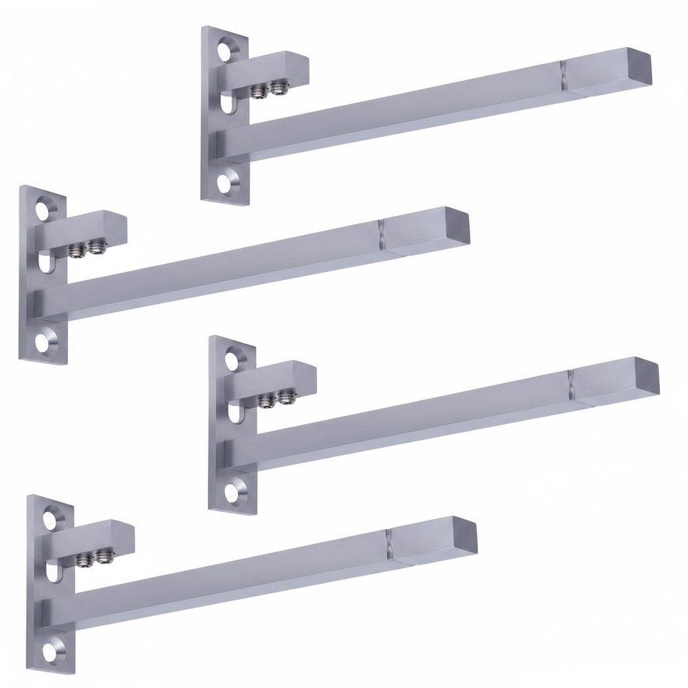 Atlantic Adjustable Stainless Steel F Type Glass Shelf Bracket 10 inch ( Stainless Steel, Silver Matt Finish, Adjustable 6/8/10/12 mm, Pack of 4 Piece )
