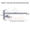 Atlantic Adjustable Stainless Steel F Type Glass Shelf Bracket 10 inch ( Stainless Steel, Silver Matt Finish, Adjustable 6/8/10/12 mm, Pack of 4 Piece ) view 3