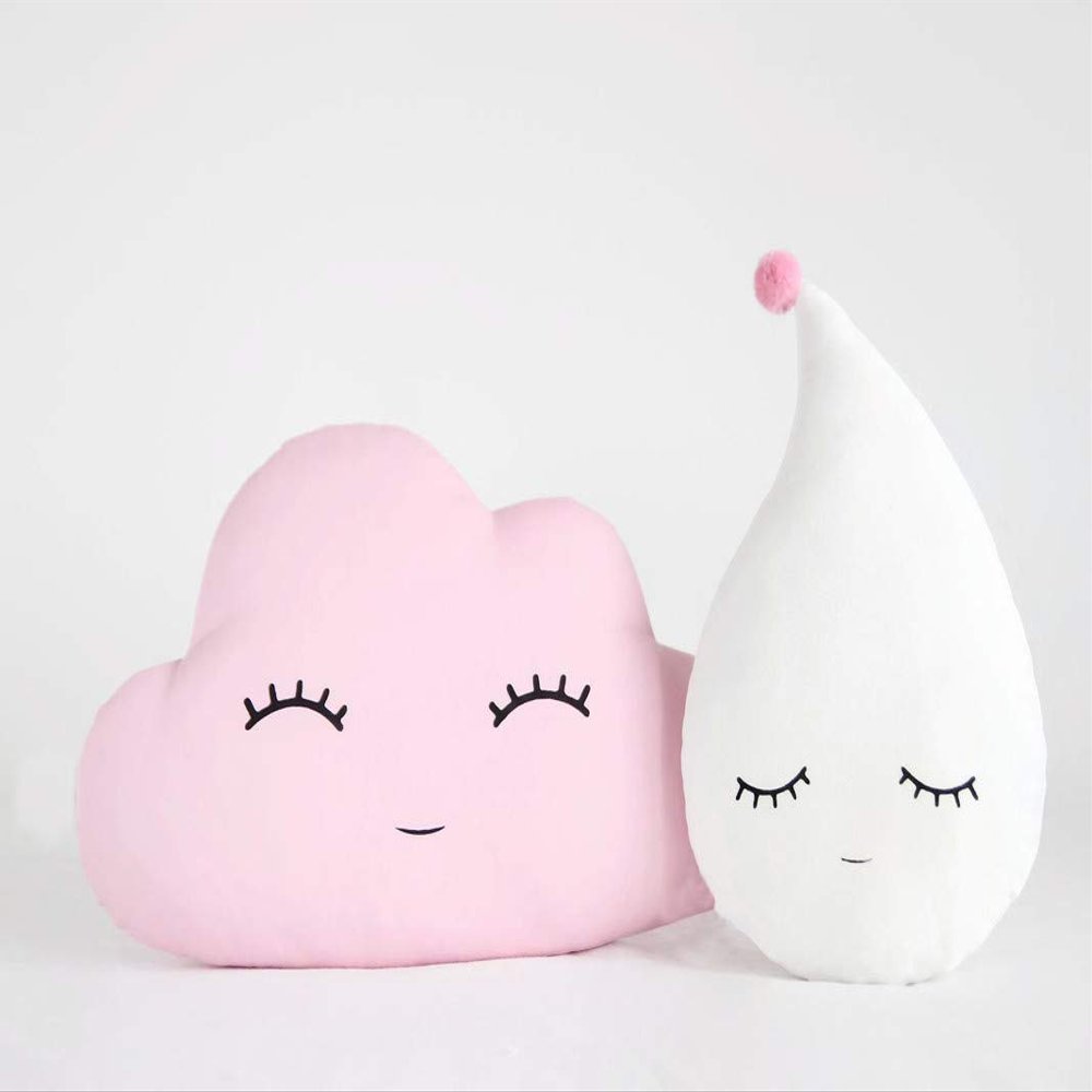 The Purple Tree Cute Cloud and Rain Drop Crib Velvet Cushion Set for Babies (Pack of 2, 16x16 inch), White
