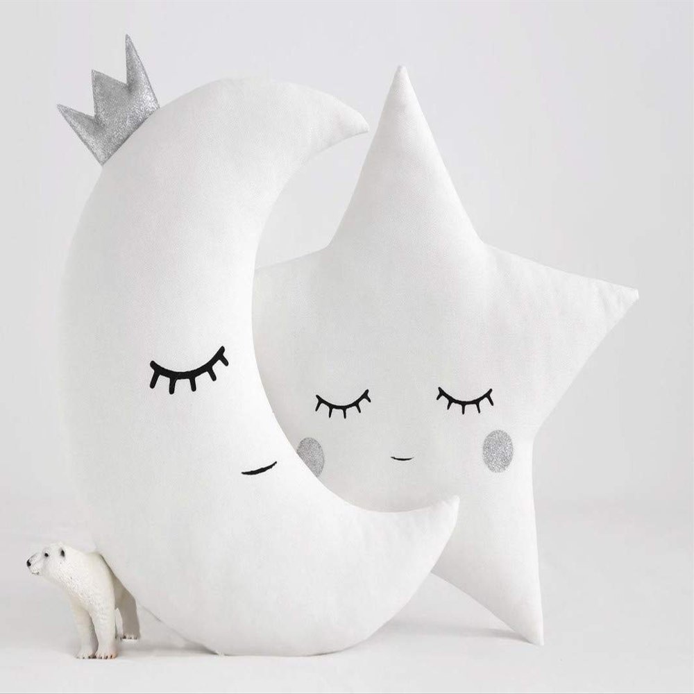 The Purple Tree Velvet Cute Silver Moon and Star Crib Cushion Set for Babies - (Silver, 16x16 inch) Pack of 2