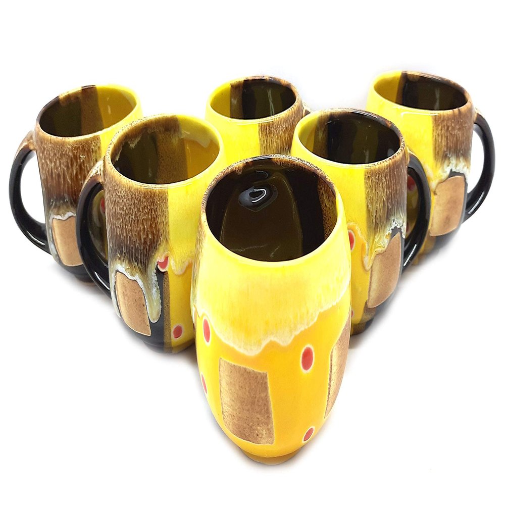 Ja LAGHIMA Jadon Ceramic Tea and Coffee Mugs - Set of 6 Printed Multicolour