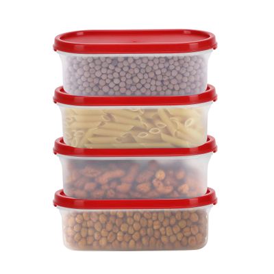 Cutting EDGE 525ml Modular Plastic Container Set of 4, BPA-Free & Leak-Proof, Stackable & Nestable, Reusable Food Organizers For Kitchen, Pantry, Fridge & Meal Prep (Cherry Red)