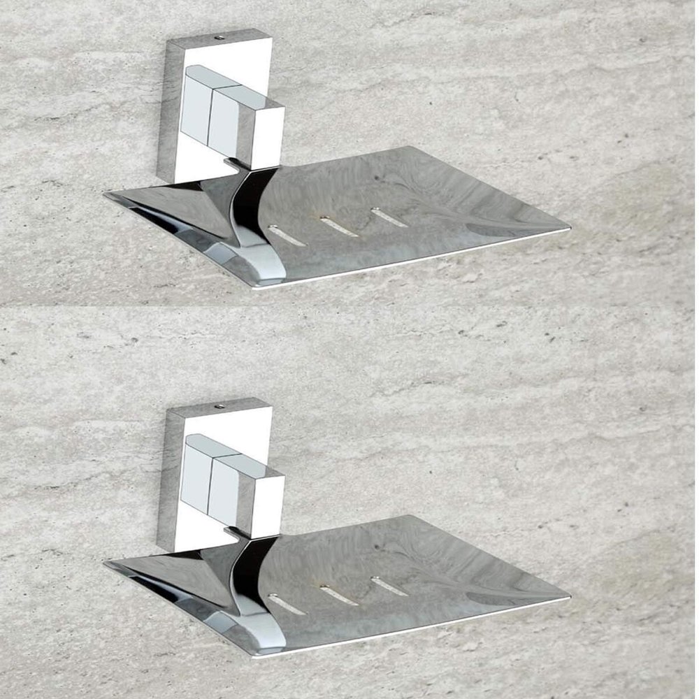 iSTAR Chrome Finish Stainless Steel Square Soap Dish Holder for Bathroom and Kitchen Soap Case (Single)(Pack of 2, Silver)