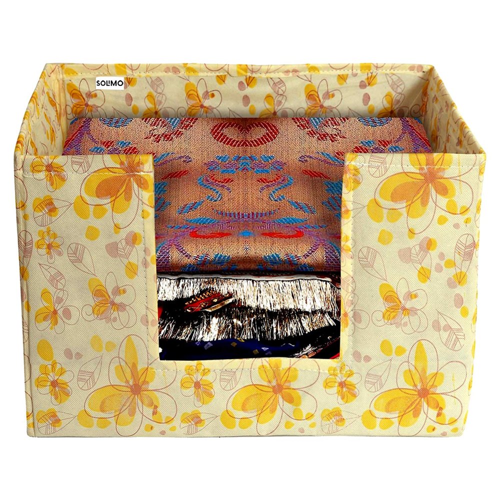 Amazon Brand - Solimo Fabric Saree Stacker cum Multipurpose Wardrobe Organiser, Ivory and Red