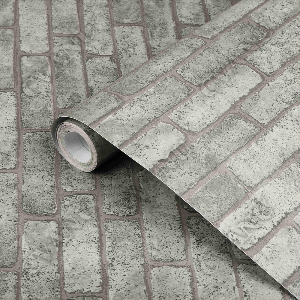 CVANU Vinyl Self Adhesive Light Grey Bricks Wallpaper, 12 x 175 Inch