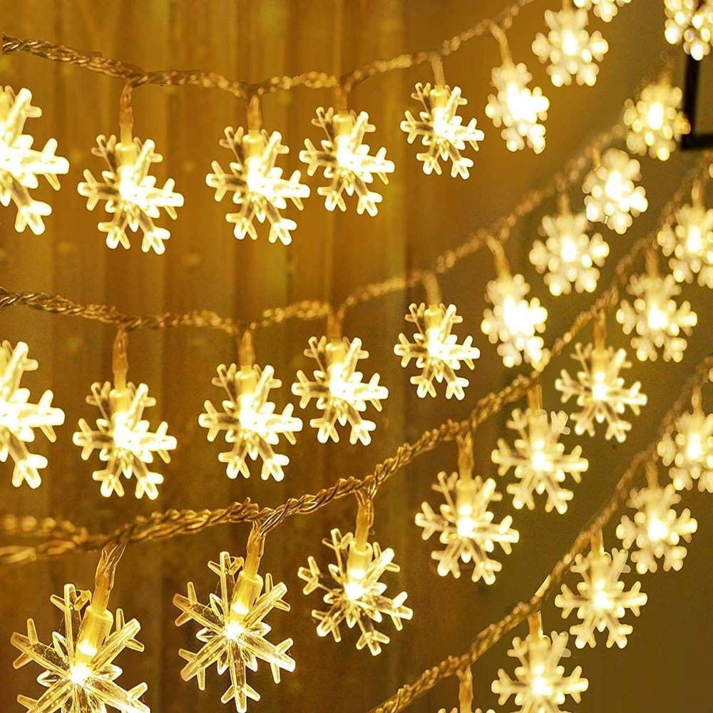 fizzytech Plastic Decorative Snowflake15 Led String Led Lights for Diwali Christmas Wedding, Lights of Home Decoration (Warm White, 3 Meters)
