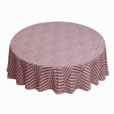 Oasis Home Collection Cotton YD Jacquard Round Table Cloth - Red Fret - 6 Seater (Pack of 1)