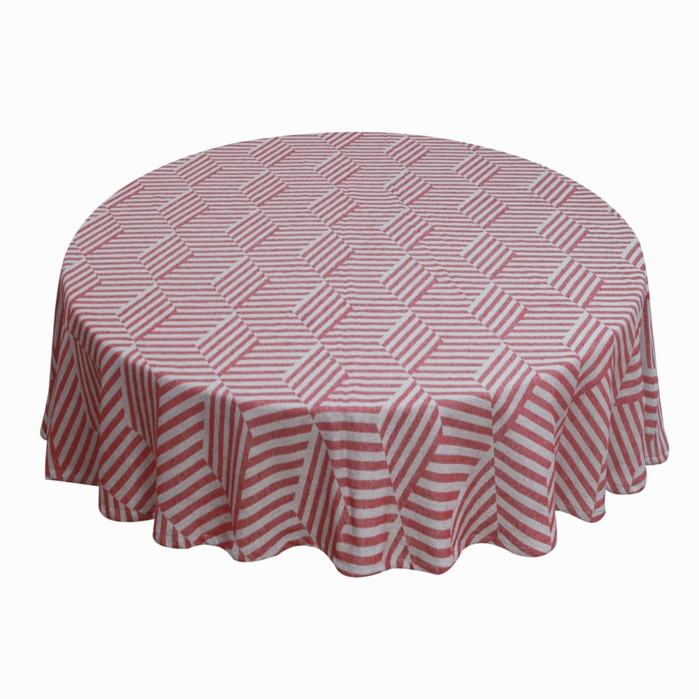 Oasis Home Collection Cotton YD Jacquard Round Table Cloth - Red Fret - 6 Seater (Pack of 1)