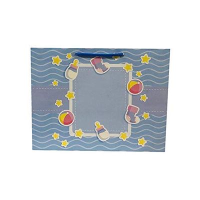 Flute Presents Beautiful Baby Shower Blue Colour Printed Designer, Birthday, Eco Friendly Gift Paper Bag, Size 13inch (H) x 10inch (W) x 4inch (Side), Pack of 10