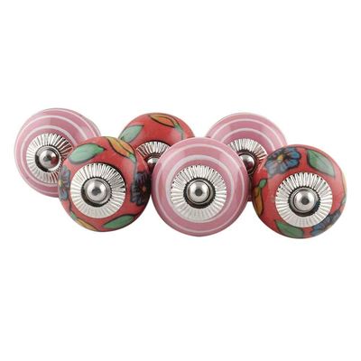 Indian-Shelf Pack of 10 Pink and Red Dresser Knob- Ceramic Door Handles- Round Drawer Pull- Floral Door Pull- Drawer Knob- Dresser Knobs Girls Room- Cabinet Pulls and Knobs- Vintage Pulls