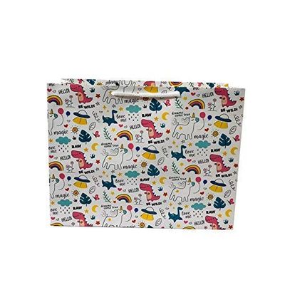 Flute Beautiful Animal Cartoons Printed Designer Gift Paper Bag for Festive, Wedding,(White,Pack of 10)