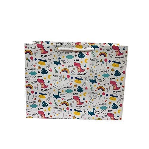 Flute Beautiful Animal Cartoons Printed Designer Gift Paper Bag for Festive, Wedding,(White,Pack of 10)