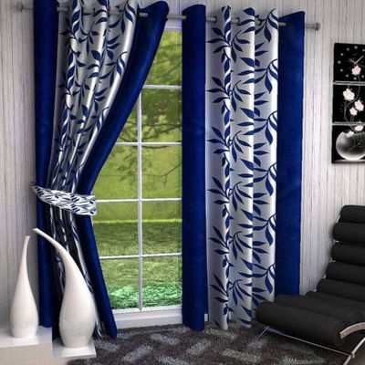 Radees Creations Polyresin Floral Grommet Door Curtain, Door - 7 Feet, Blue, Pack of 2
