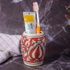 India Meets India Handmade Ceramic Toothbrush Holder/Toothpaste Holder Stand/Bathroom Accessories Set, Best for Gifting, Made by Awarded Indian Artisan (Red) view 2