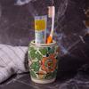 India Meets India Handmade Ceramic Toothbrush Holder/Toothpaste Holder Stand/Bathroom Accessories Set, Best for Gifting, Made by Awarded Indian Artisan (Green) view 2
