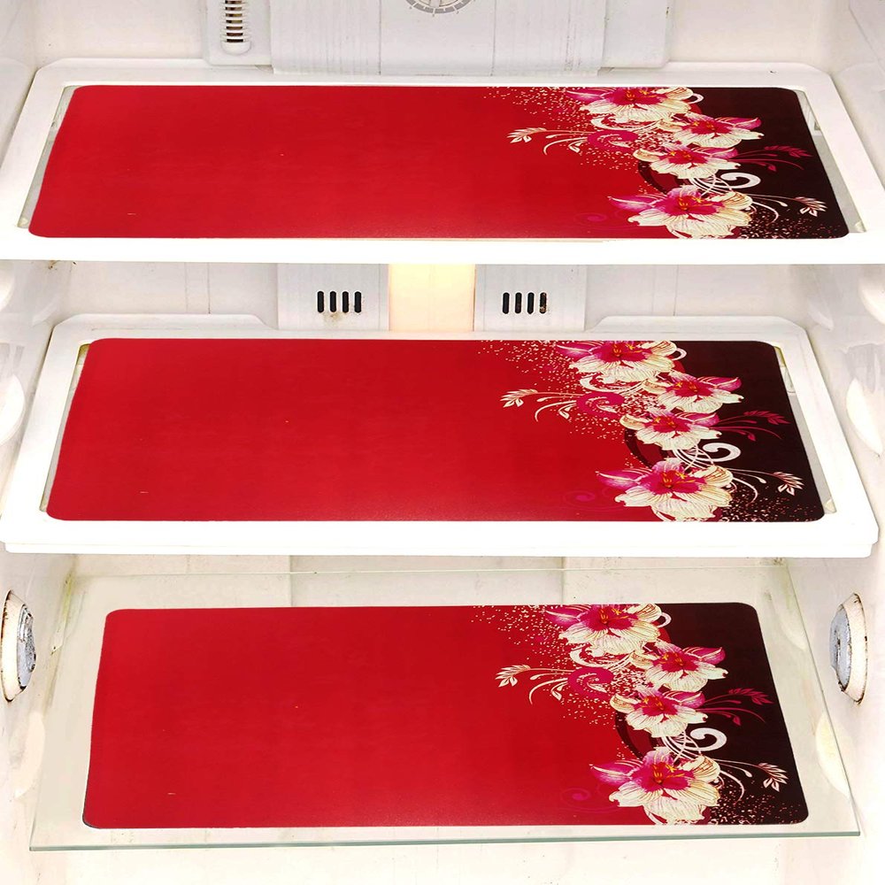 FACTCORE Refrigerator Drawer Mat/Fridge Mat/Multipurpose Mat Set of 6 Pcs (12 X 17 Inches) (Printed Red)