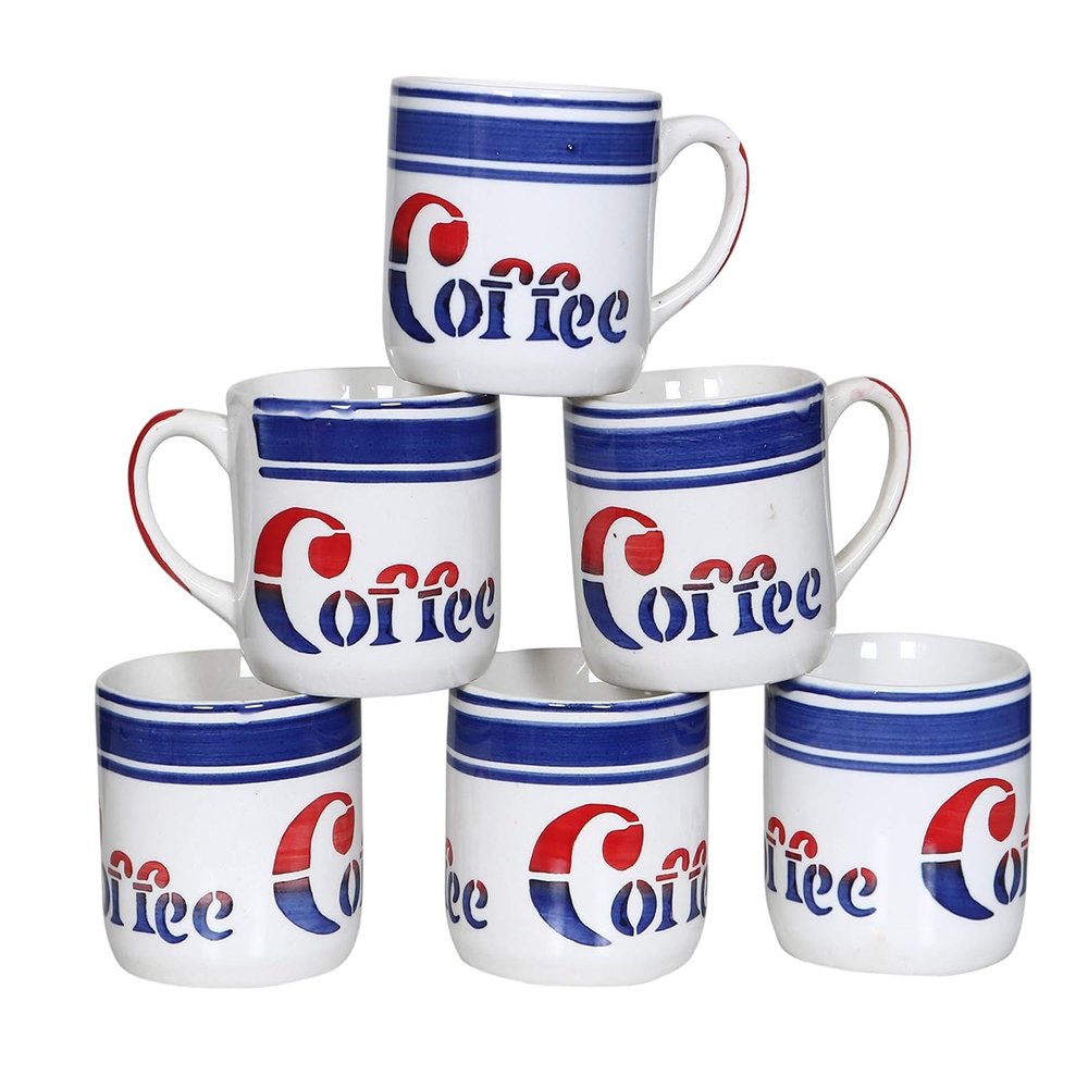 RAJ ROYAL Ceramic Stylish Coffee Tea Cup for Kids Girls Boys Coffee Printed Microwave Safe Mug Best Gift for Friends Anniversary Birthday (Set of 6, 300 ml)
