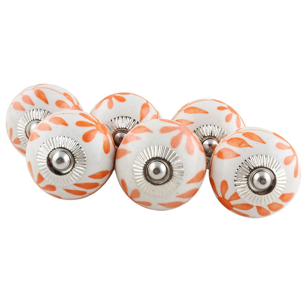 Indian-Shelf Pack of 10 Orange Drawer Pull- Ceramic Door Pull- Round Drawer Knob- Floral Dresser Knob- Door Handles- Unique Knobs for Cabinets and Drawers- Bathroom Drawer Knobs- Knobs for Dresser