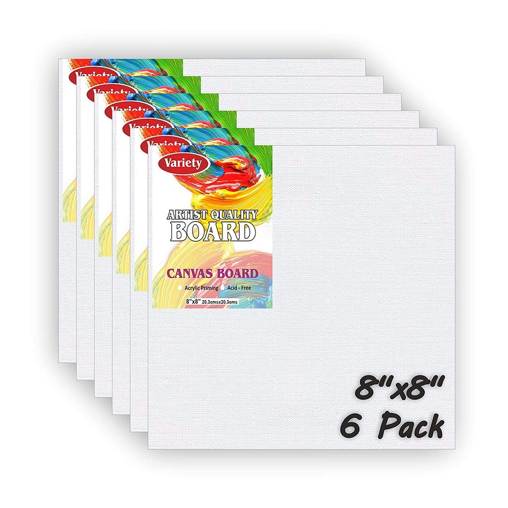 Chrome Cotton Canvas Board for Painting, 8x8 Inches (Pack of 6)