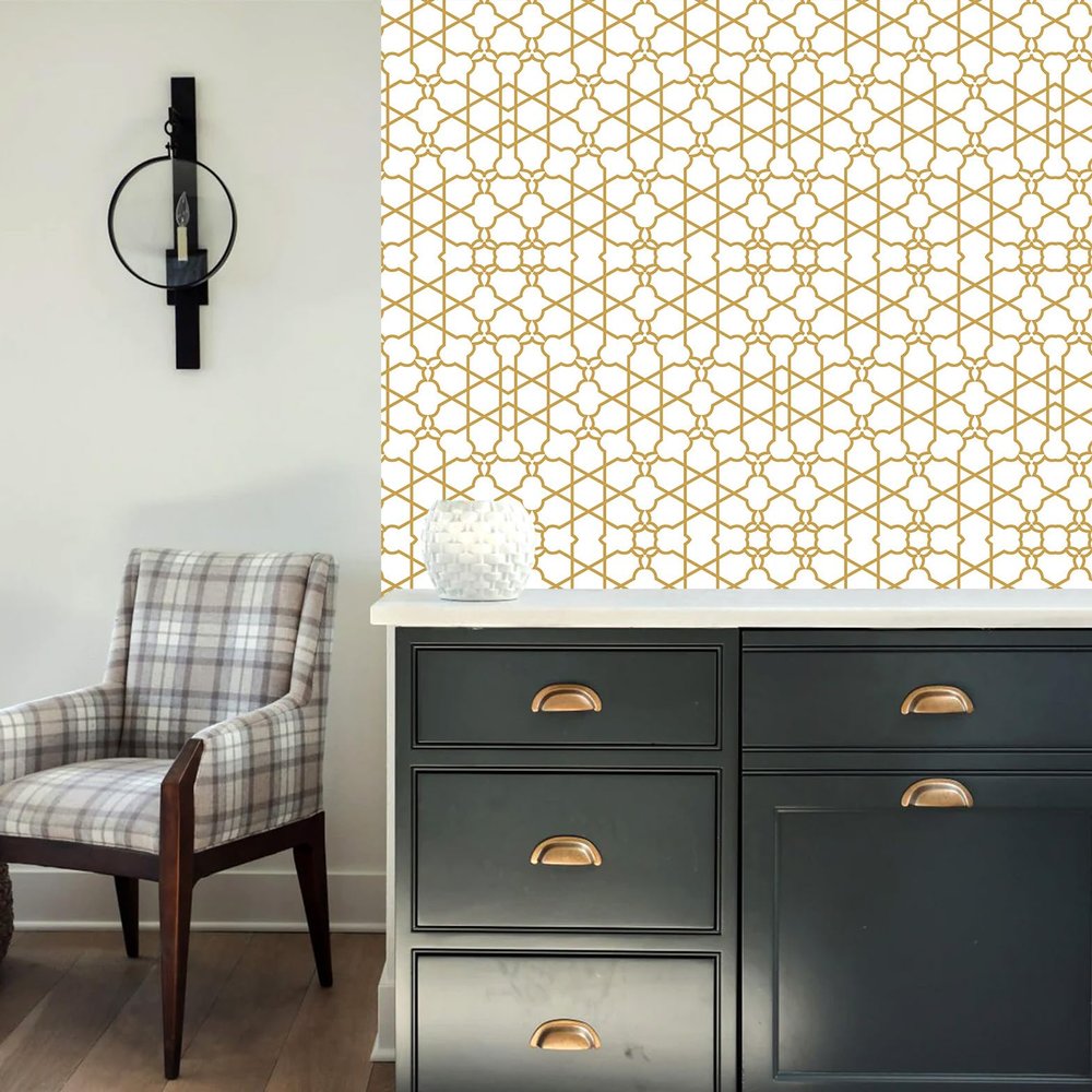 Tamatina Wallpapers | Laminated DIY Wallpaper |Self Adhesive|Modern|Flower| Golden |Square| Living Room, Kitchen Shelf Liner Wallpaper Interior|.SC