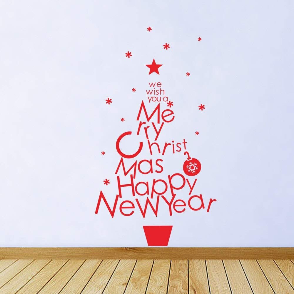 GADGETS WRAP Christmas Decorative Decal Window Wall Stickers Removable Xmas Red Merry Christmas Happy New Year Letter Sticker Home Shop Decor