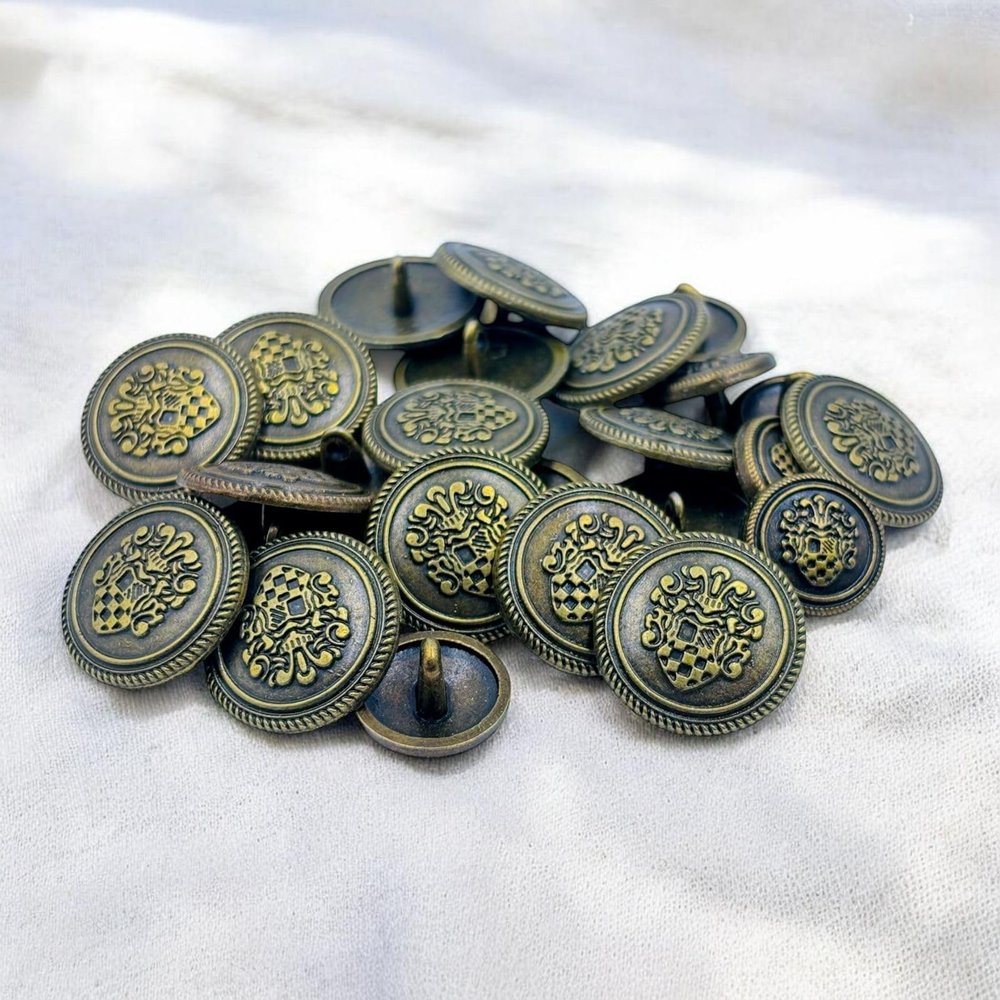 REENA Antique Gunmetal Bronze Round Buttons - 12pc Set (6 Big + 6 Small) Metal Buttons for Coats, Blazers, Sherwanis, Suits & Uniforms