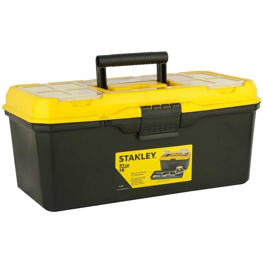 STANLEY 1-71-949 16'' Organised Maestro Heavy-Duty Portable Plastic Essential Toolbox with Clear Top Lid and Removable Tray Compartment for Easy & Convenient Storage, 1 Year Warranty, YELLOW & BLACK