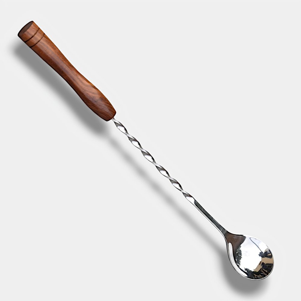 Cosy Tossy 10 Inches Stainless Steel Cocktail Mixing Spoon with Wooden Handle | Twisted Bar Spoon for Cocktails, Mocktails & Drinks