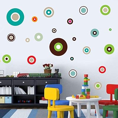 GADGETS WRAP Circle Round Color Cartoon Vinyl Wall Stickers Kids Wall Stickers Bedroom Modern Art Wall Wallpaper Decoration Gift for Christmas