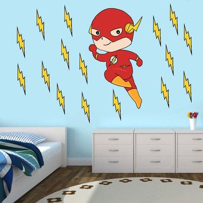 Gadgets Wrap Vinyl Cartoon Flash Man Superhero Anime DIY Wall Decals Art for Kids (60 cm X 5 cm, Multicolor)