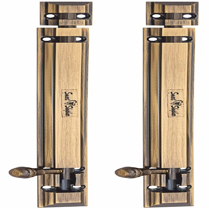 Smart Shophar Brass Royal Tower Bolt 6 Inches Antique Pack of 2 / Durable and Stylish/User-Friendly Installation/Versatile Design/Suitable for Doors, Cabinets, Gates