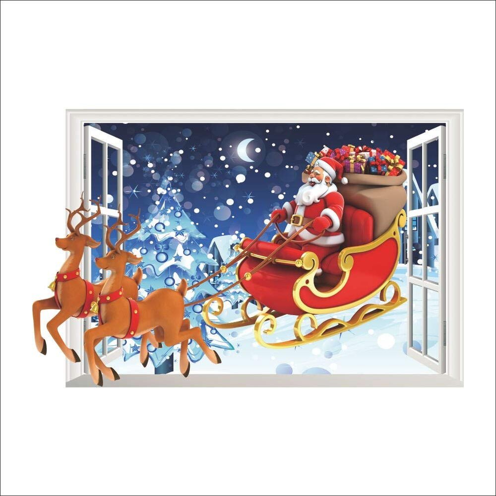 Gadgets WRAP Santa Claus Reindeer Christmas Window Wall Sticker Wall Decal Christmas Decoration Xmas Window Decoring Remoavbel Decor Art