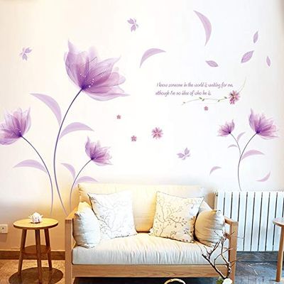 GADGETS WRAP Wall Stickers Romantic Bedroom DIY Purple Flowers Design Environment TV Background Wall Decoration Removable Wall Stickers